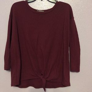 Knotted Maroon Waffle Knit Sweater